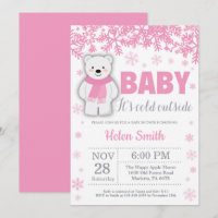 Ours polaire Hiver rose Fille Baby shower Flocon d