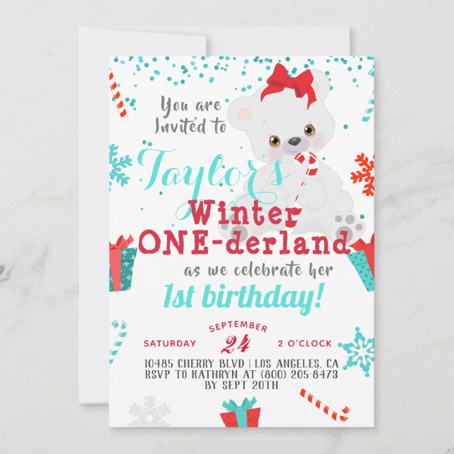Invitation Ours polaire Hiver Un derland Anniversaire Invitat (Devant)