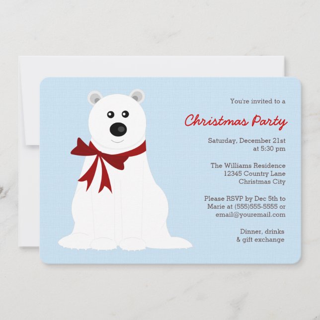 Invitation Ours polaire mignon sur la fête de Noël bleu glace (Devant)