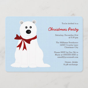 Invitation Ours polaire mignon sur la fête de Noël bleu glace