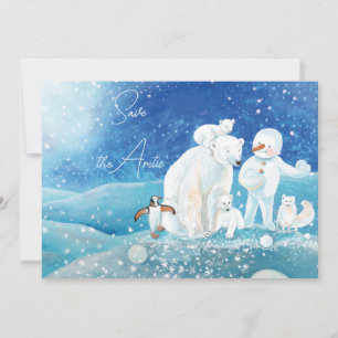Invitation Ours polaire, renard, manchot et bonhomme de neige