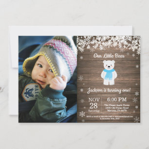 Invitation Ours Polaire Rustique Hiver Garçon Anniversaire Ph
