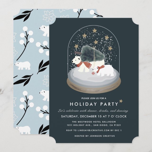 Invitation Ours polaires Globe des neiges Marine Business Fêt (Devant / Derrière)