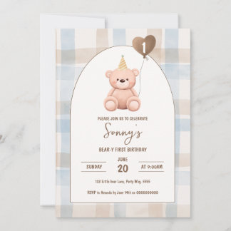 Invitation Ours premier anniversaire 1er parti Boho minimal O