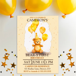Invitation Ours Premier anniversaire Sexe Ours jaune neutre