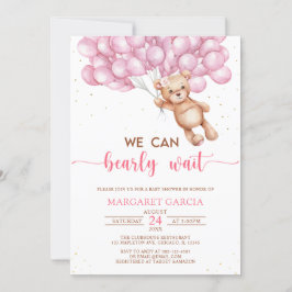 Invitation Ours rose avec ballons Baby shower Ours en peluche