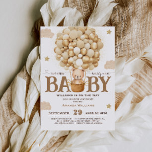 Invitation Ours Teddy Avec Ballons Baby shower Or Neutre