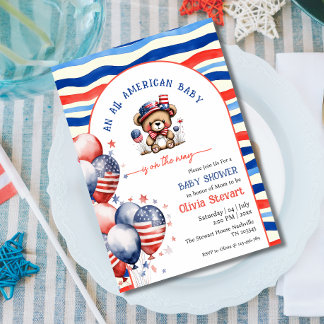 Invitation Ours Teddy Bear Bébé Américain Fête de l'Indépenda