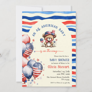 Invitation Ours Teddy Bear Bébé Tout Américain Fête Prénatale