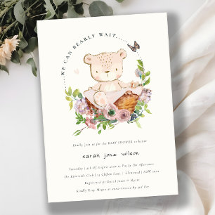 Invitation Ours Teddy Mignonne Dans Panier Fleur Baby shower 