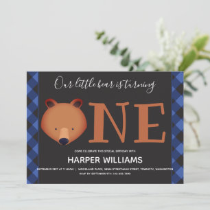 Invitation Ours Tourne un Buffle Bleu Plaid Premier Anniversa