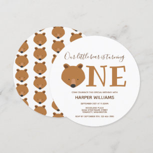 Invitation Ours Turner un animal mignon 1er anniversaire