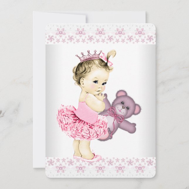Invitation Ours Tutu Princess Baby shower rose Teddy (Devant)
