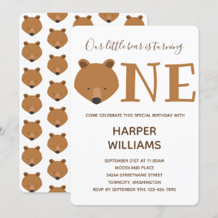 Invitation Ours un animal bébé 1er anniversaire