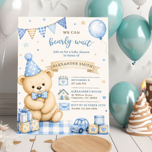Invitation Ourson bleu à peine attendu pour la baby shower