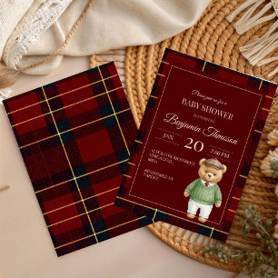 Invitation Ourson classique polo prépa plaid Baby Shower