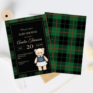 Invitation Ourson classique polo prépa plaid Baby Shower