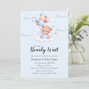 Invitation Ourson en bleu pour Baby Shower