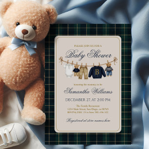 Invitation Ourson Luxsary à carreaux Baby Shower 