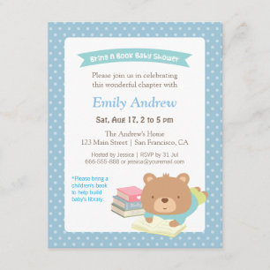 Invitation Ourson Mignon Apporte un Livre Baby Shower