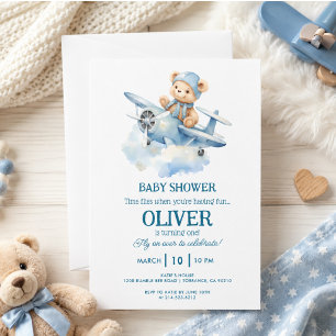 Invitation Ourson Mignon Avion Bleu Le Temps Passe Premier 1e