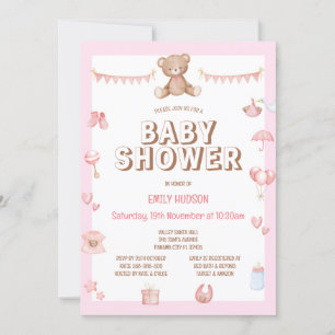 Invitation Ourson Rose Modifiable