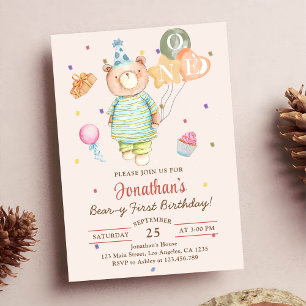 Invitation Ourson sage vert Beary premier anniversaire