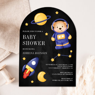 Invitation Ourson spatial en costume d'astronaute noir Baby S