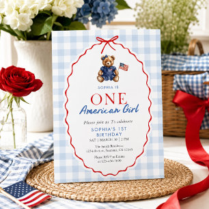 Invitation Ourson Teddy Patriotique Prépa Fille Navy Gingham 