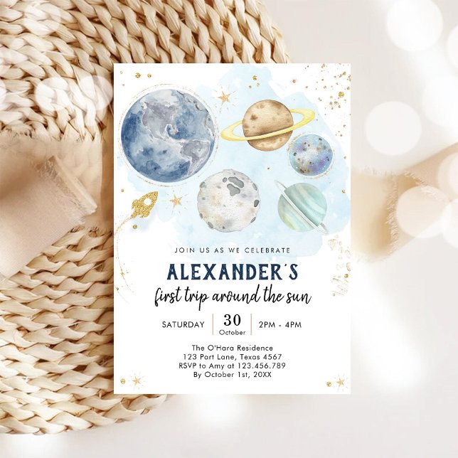 Invitation Outer Space First Trip Around the Sun 1st Birthday (Créateur téléchargé)