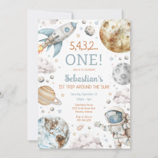 Invitation Outer Space First Trip Around The Sun 1st Birthday