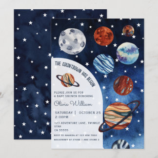 Invitation Outer Space Planets Navy Blue Boy Baby Shower