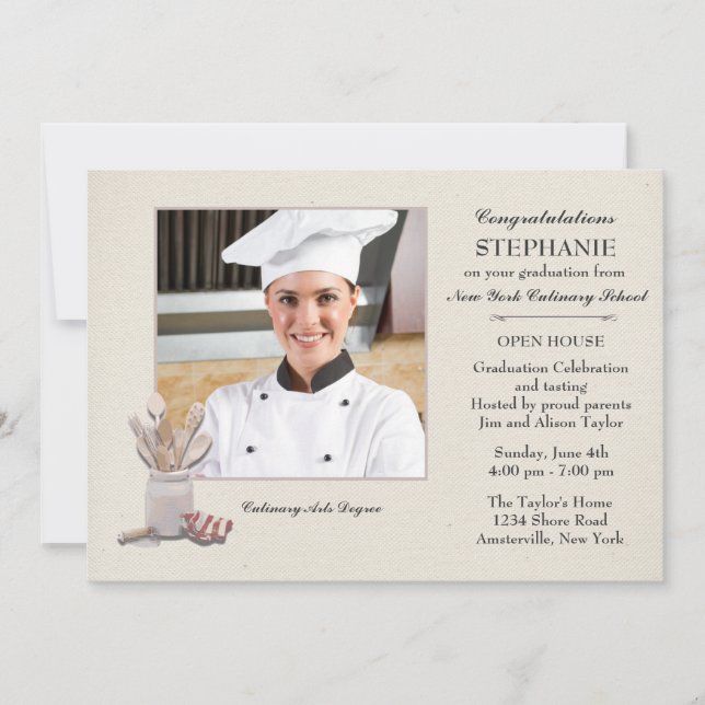 Invitation Outils de cuisine Photo Diplôme scolaire culinaire (Devant)