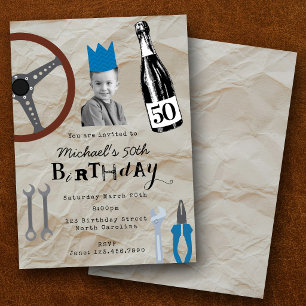 Invitation Outils de voiture photo personnalisés pour 50e ann