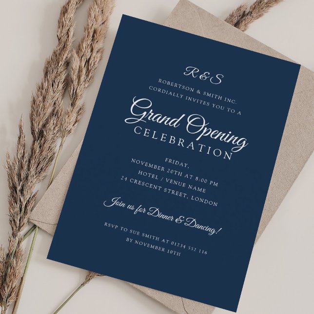 Invitation Ouverture d'entreprise Simple Monogramme Marine (Corporate Grand Opening Simple Monogram Navy Invitation)