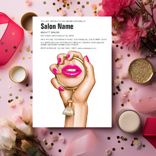 Invitation Ouverture du salon de beauté chic et glamour rose 