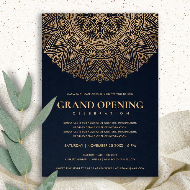 INVITATION OUVERTURE GRANDE NAVY GOLD CLASSIQUE MANDALA ORNÉ (Créateur téléchargé)