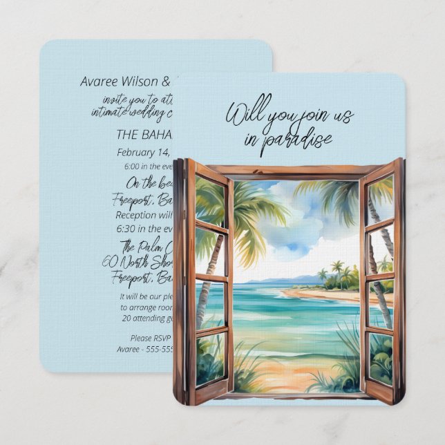 Invitation Ouvrir la fenêtre Plage Scène Paradise Tropical (Devant / Derrière)