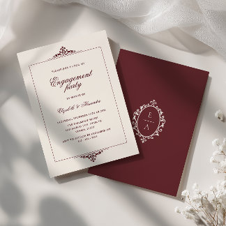 Invitation Oval Crest Vieille Fortune Rouge Bourgogne Fête de