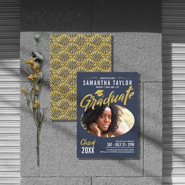 Invitation Oval Photo Graduation Gold Arches ID896 (Créateur téléchargé)