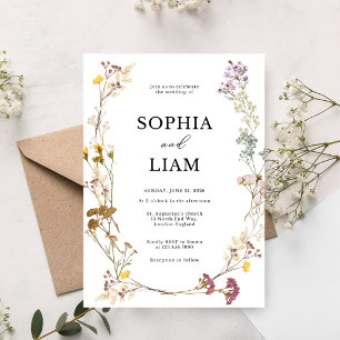 Invitation Ovale Fleurs Sauvages Aquarelle Fleurs Mariage