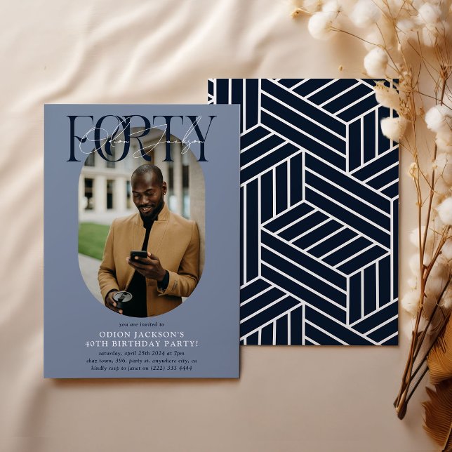 Invitation Ovale moderne photo et signature 40e anniversaire (Créateur téléchargé)