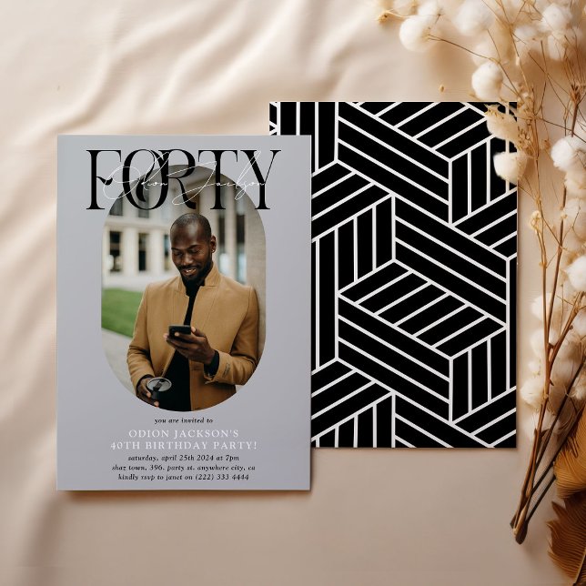 Invitation Ovale moderne photo et signature 40e anniversaire (Créateur téléchargé)