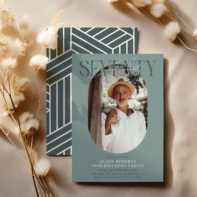 Invitation Ovale moderne photo et signature 70e anniversaire (Créateur téléchargé)