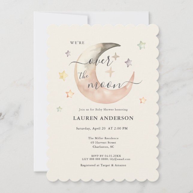 Invitation Over The Moon Boho Celestial Baby shower (Devant)