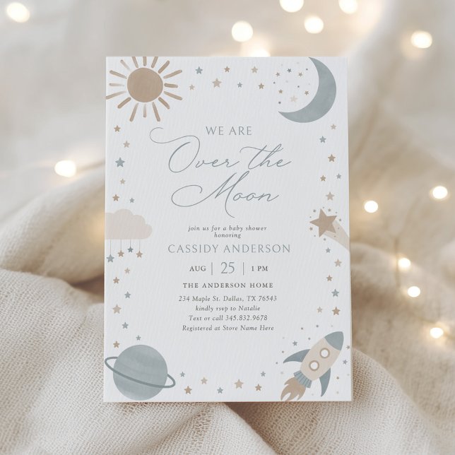Invitation Over the Moon Outer Space Baby Shower (Créateur téléchargé)