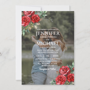 Invitation Overlay Portrait Photo QR Roses Mariage