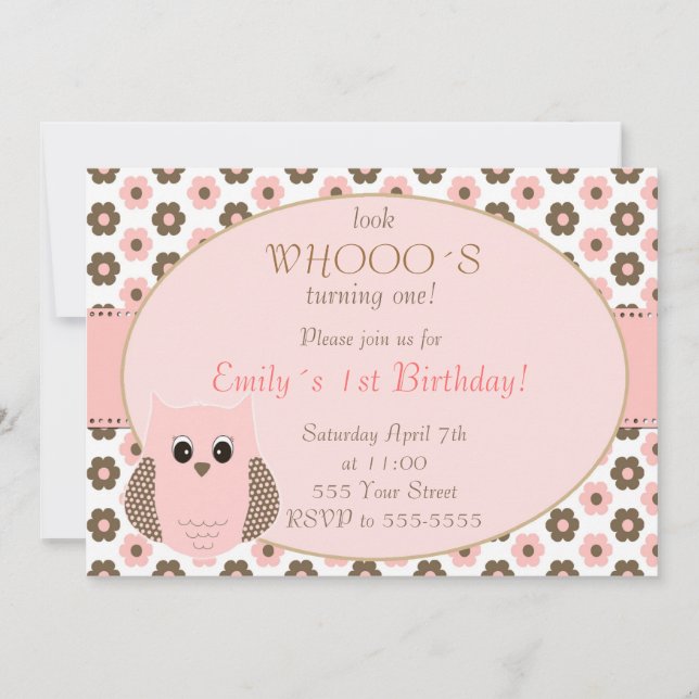 Invitation Owl Birthda Fête d'anniversaire (Devant)