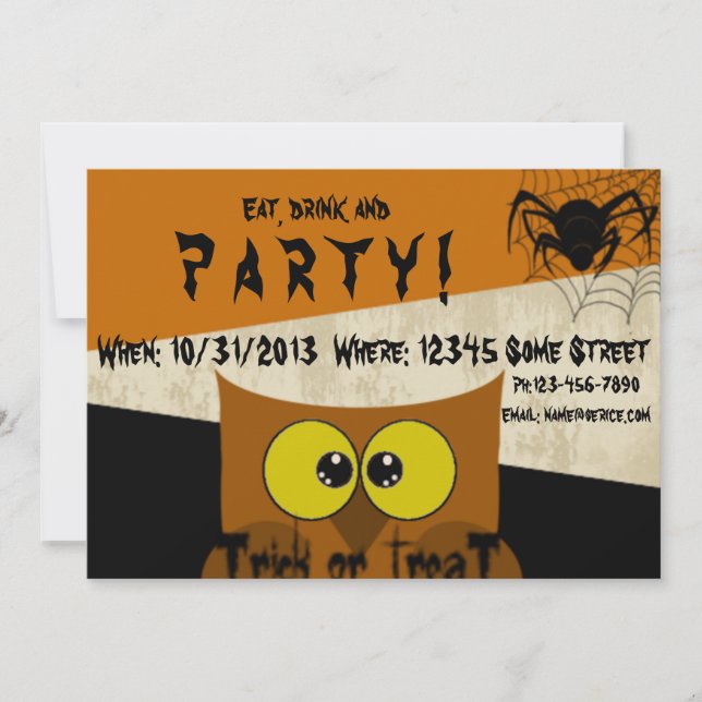Invitation Owl Spider Web Orange Black Halloween (Devant)