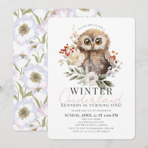 Invitation Owl Winter Onederland Girl 1er anniversaire